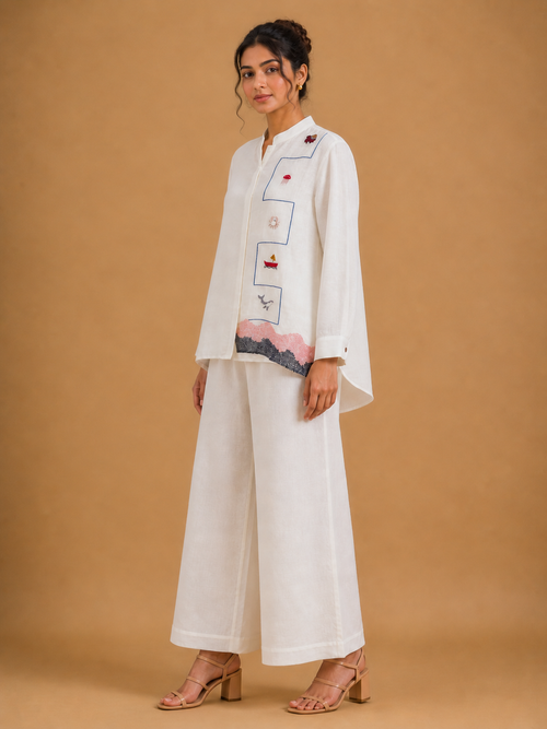 White Marine Embroidered Shirt