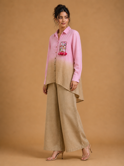 Pink & Beige Ombré Embroidered Shirt