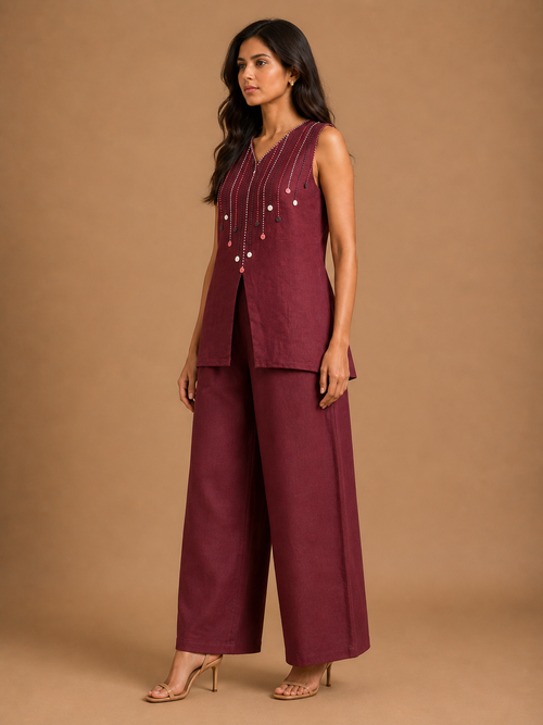 Maroon French Knot Co-Ord Set