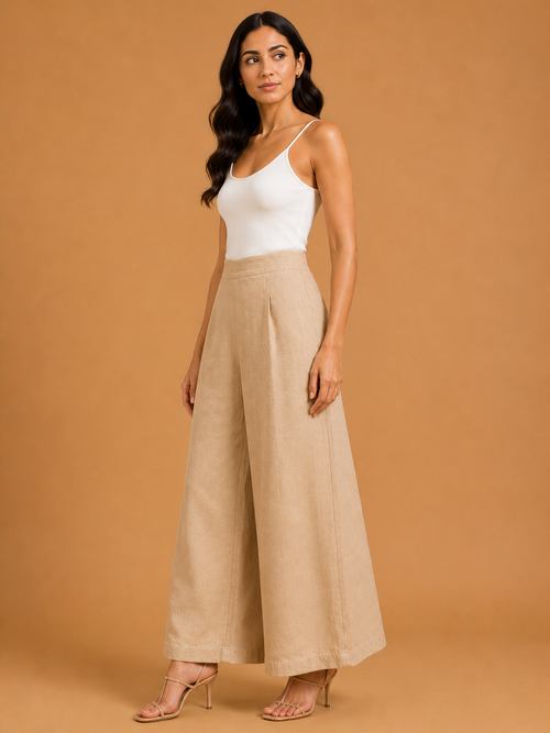 Light Beige Relaxed Fit Linen Trouser