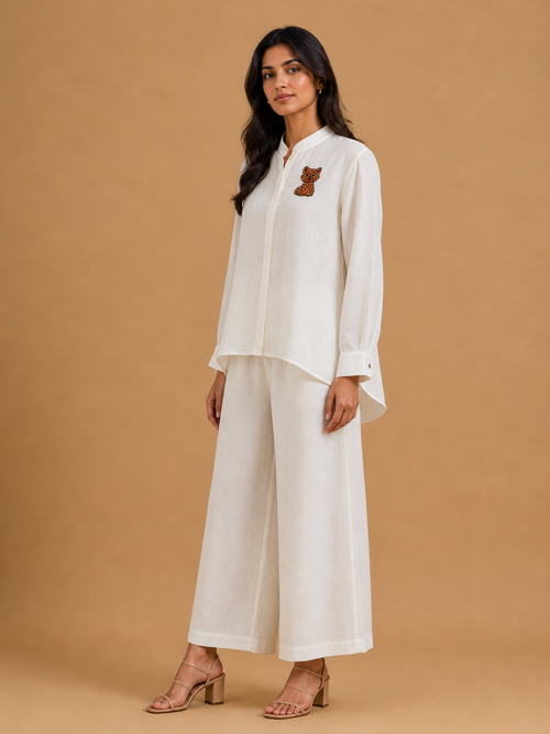 White Fox Embroidered Shirt