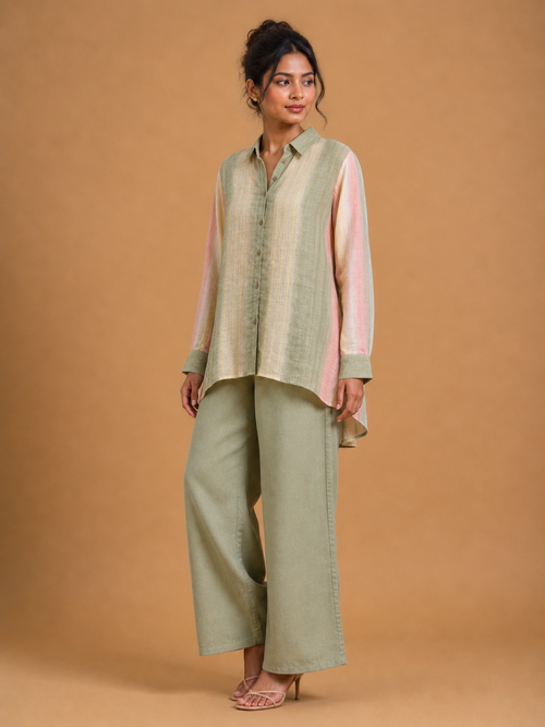 Green and Pink Stripe Embroidered Shirt