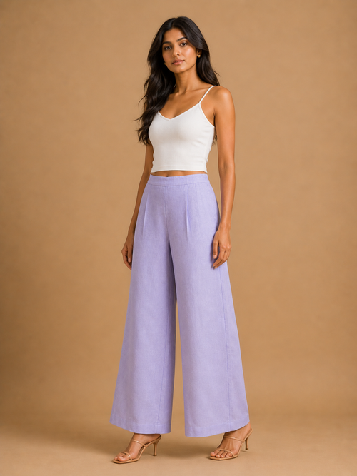 Lilac Relaxed Fit Linen Trouser