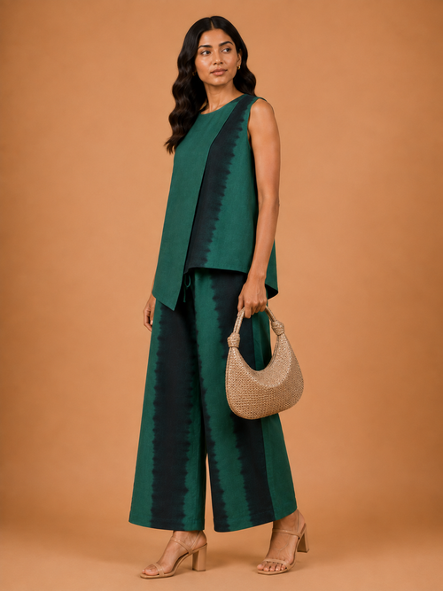 Green & Black Tie-Dye Asymmetric Co-Ord Set
