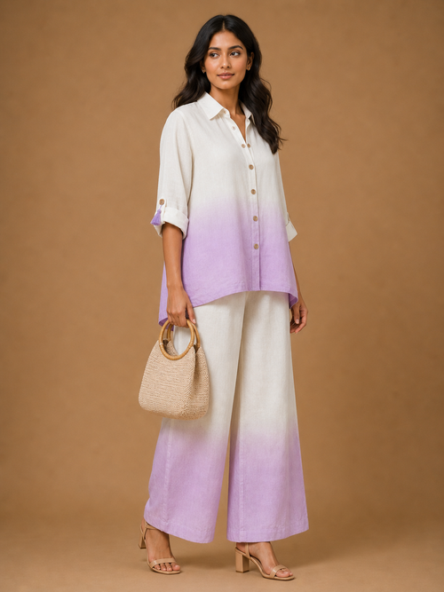 White & Purple Ombré Tassel Co-Ord Set