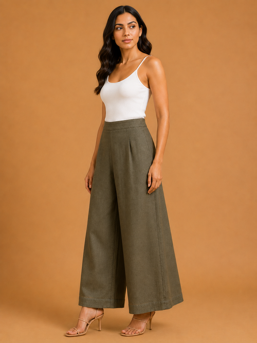 Olive Green Relaxed Fit Linen Trouser
