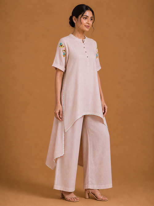 Pale Pink Floral Embroidered Co-Ord Set