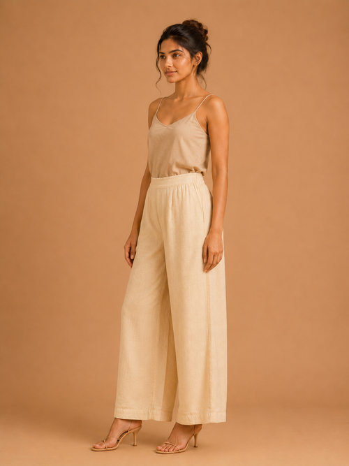 Cream Relaxed Fit Linen Trouser