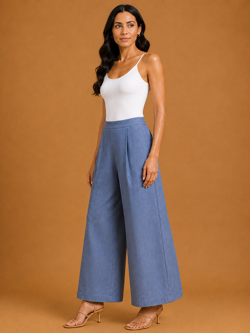 Bluish Grey Relaxed Fit Linen Trouser