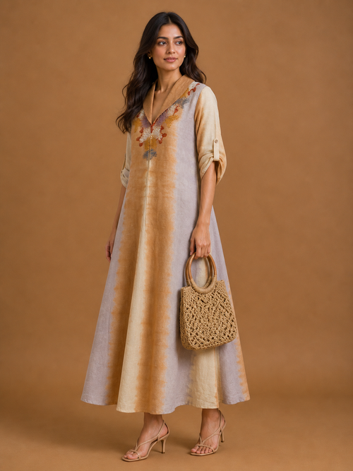 Lilac Brown Embroidered Dress