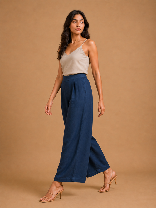 Dark Blue Relaxed Fit Linen Trouser