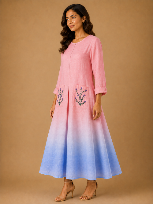 Pink & Lavender Ombre Embroidered Dress