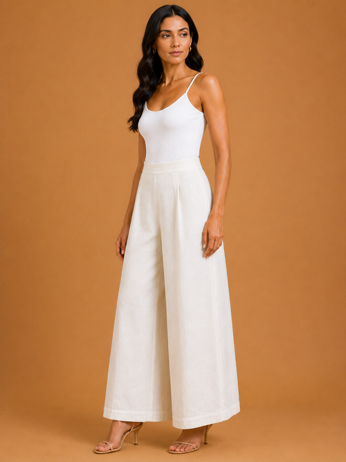 White Relaxed Fit Linen Trouser