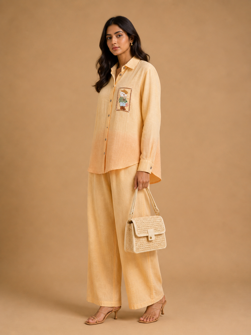 Yellow & Orange Ombré Bear Embroidered Shirt