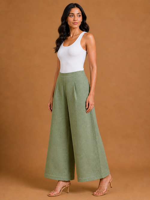 Light Green Relaxed Fit Linen Trouser