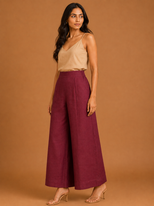 Maroon Relaxed Fit Linen Trouser