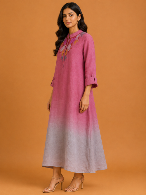 Mauve Gradient Embroidered Dress