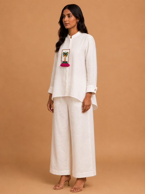 White Palm Tree Embroidered Shirt