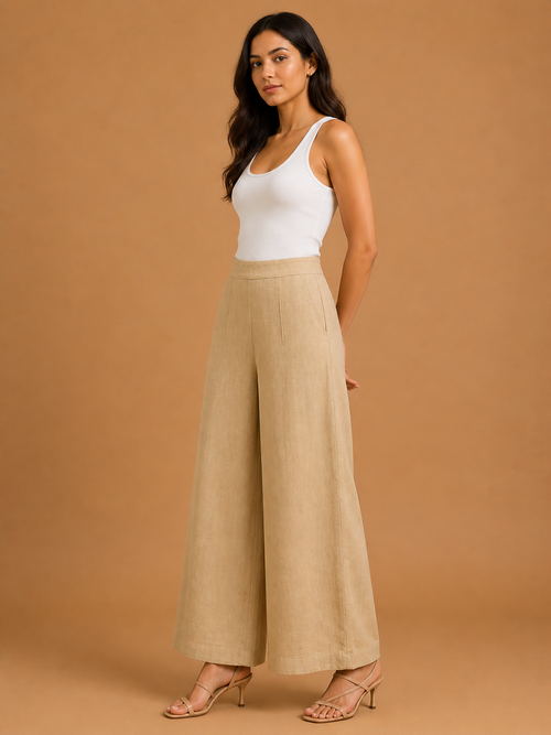 Beige Relaxed Fit Linen Trouser