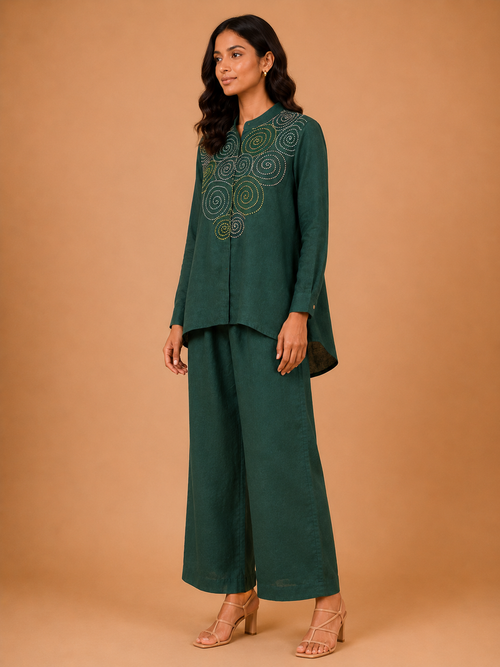 Dark Green Spiral French Knot Co-Ord Set