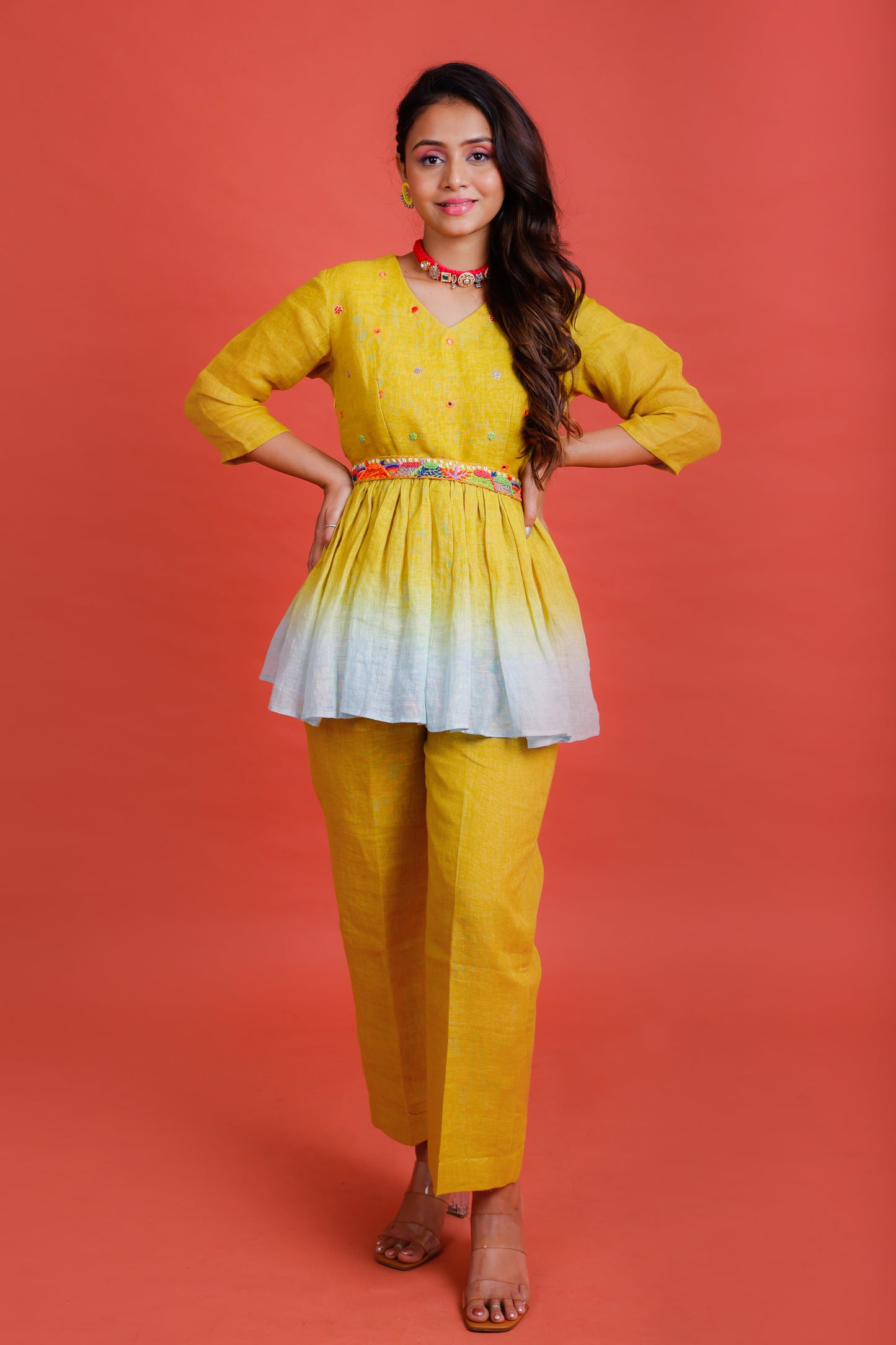 Marigold Mustard to Blue Co-ord Set