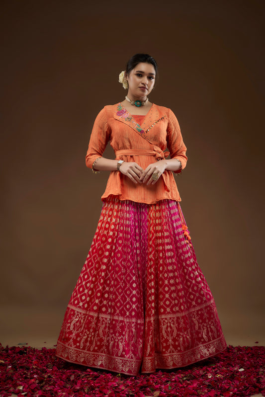 Rust Peplum Top with Ombre Lehenga