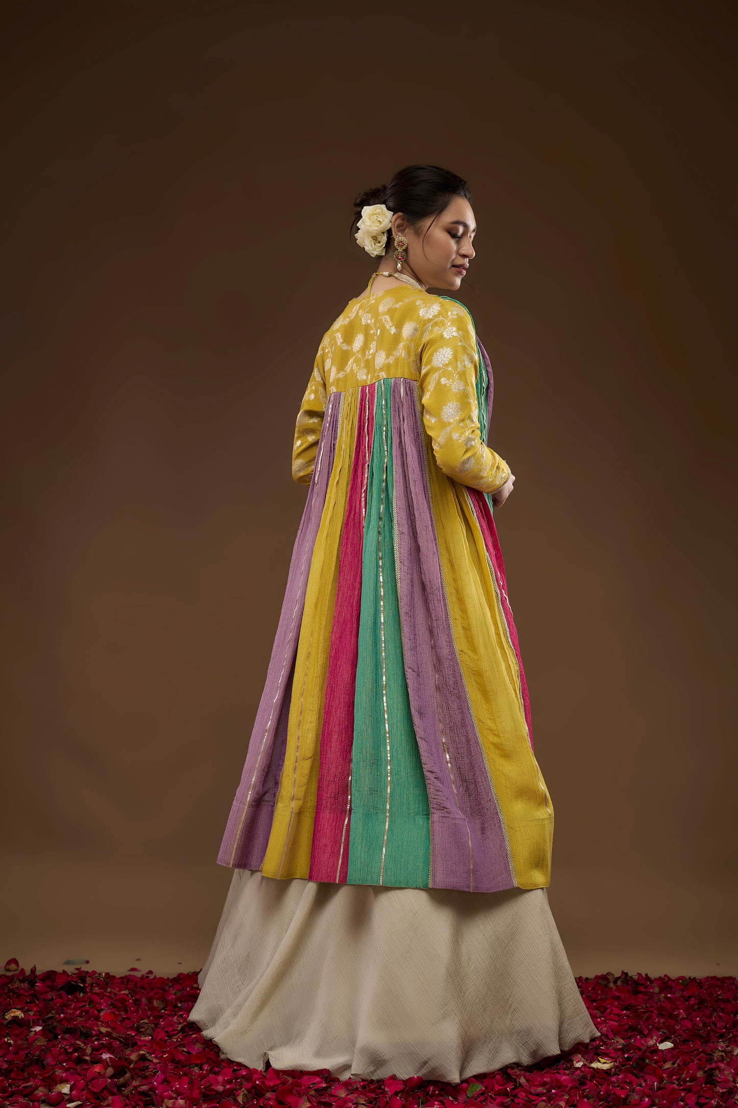 Grey Lehenga Choli with Multicolour Jacket