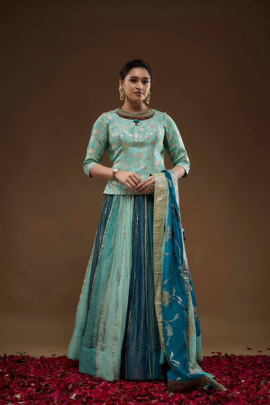 Multicolour Aqua Blue Lehenga Choli