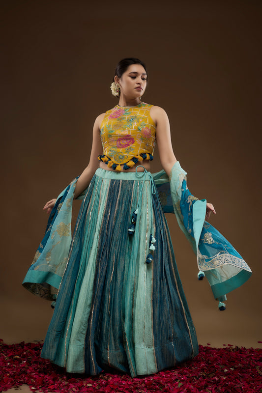 Multicolour Aqua Blue Lehenga Choli